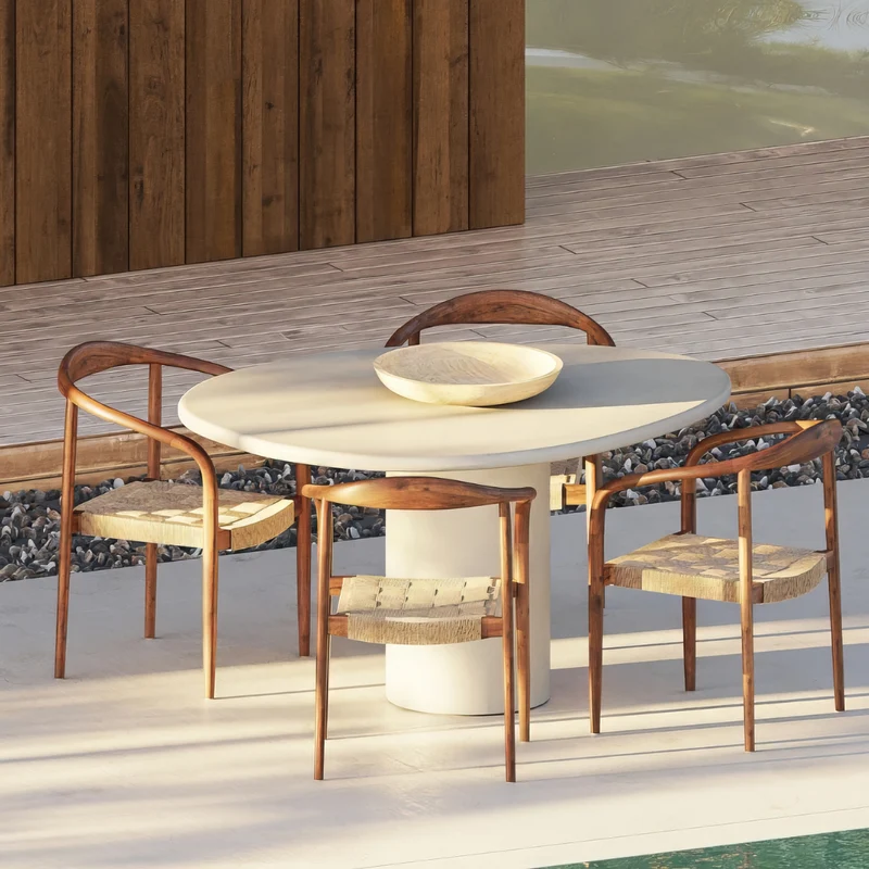 Mesa de comedor exterior Reef 140 cm – Cemento de hormigón con acabado Latte