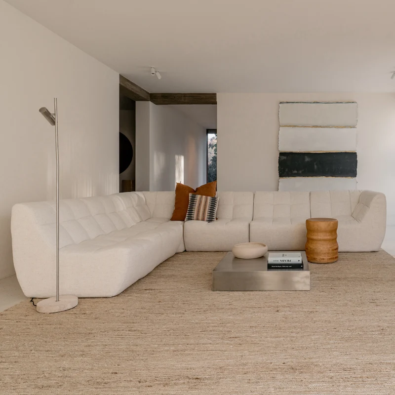 Sofá esquinero grande Lemont - Bouclé marfil - 253 x 344 cm