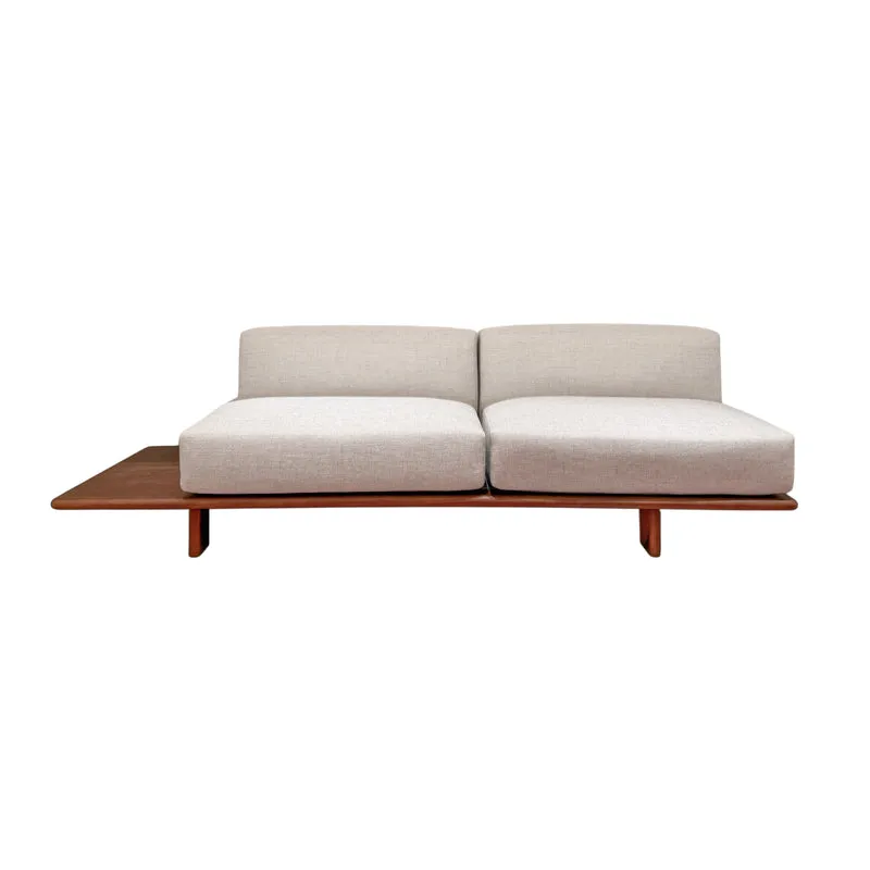 Banco Daro - 250 cm - Color nogal oscuro - Asiento de tela en piedra arenisca moteada, tejido waeve