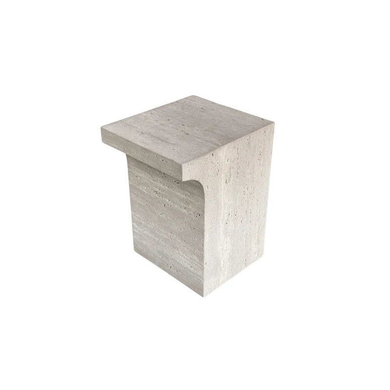 Mesa auxiliar Vinto - W31 D25 H48 - Blanco - Travertino sin rellenar