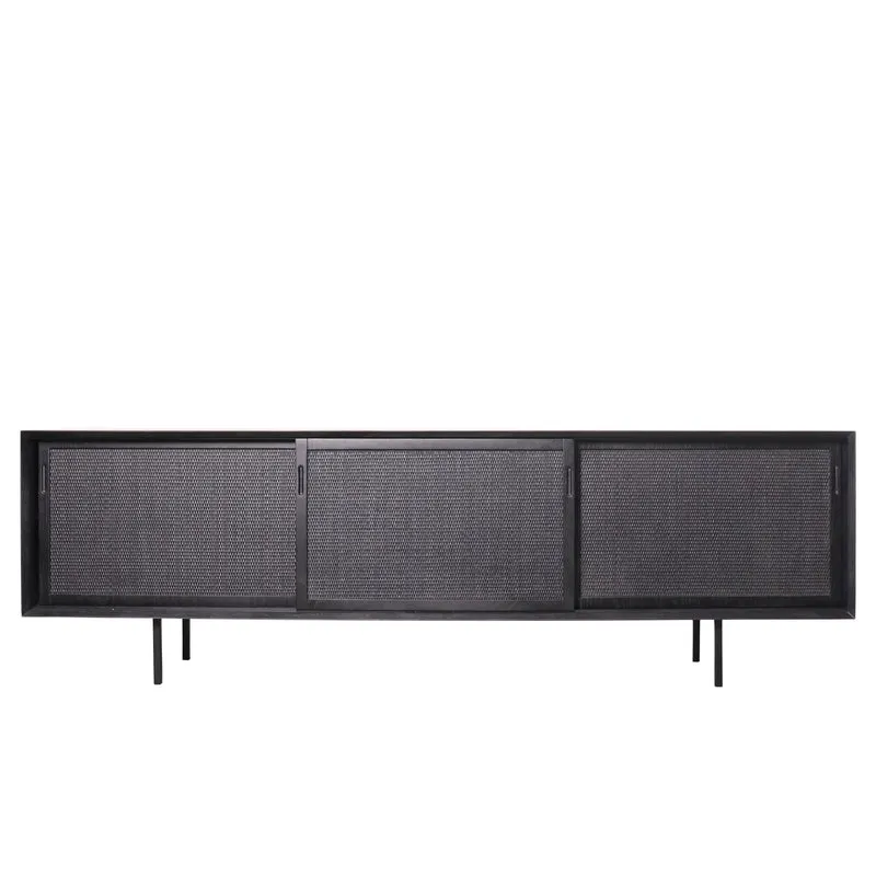 Aparador de ratán negro con puertas de lámina - Oskar - 220 cm