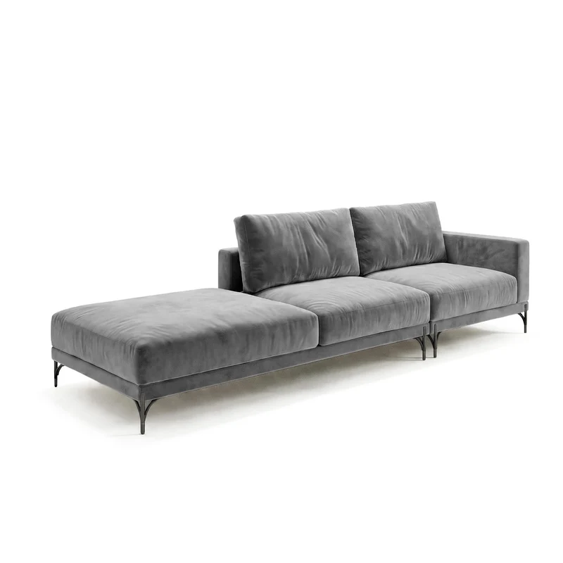 Sofá 2 Cuerpos Cobble Single con Pouf Izquierdo Tela Gris Oscuro - 2.69m a Confección