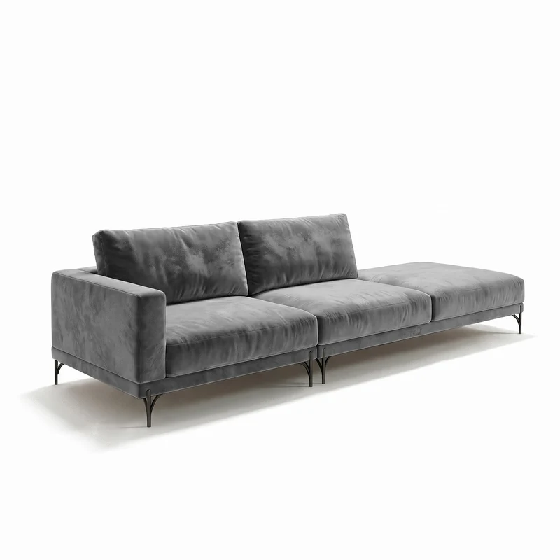 Sofá 2 Cuerpos Cobble Single con Pouf Derecho Tela Gris Oscuro - 2.69m a Confección