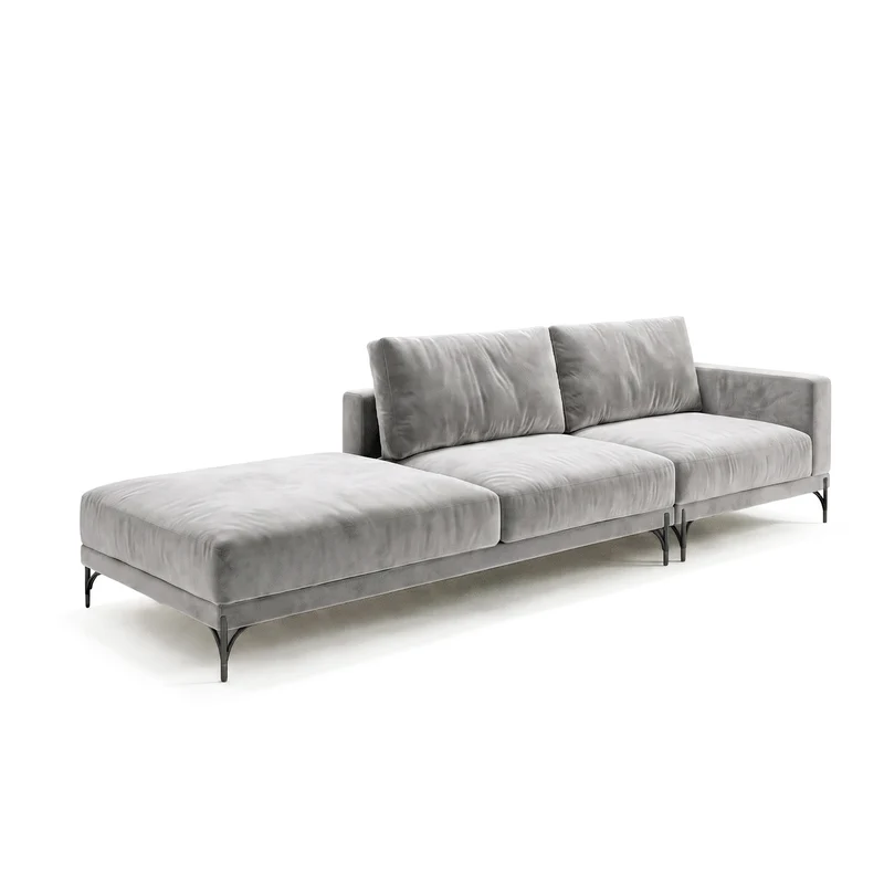 Sofá 2 Cuerpos Cobble Single con Pouf Izquierdo Tela Gris - 2.89m a Confección