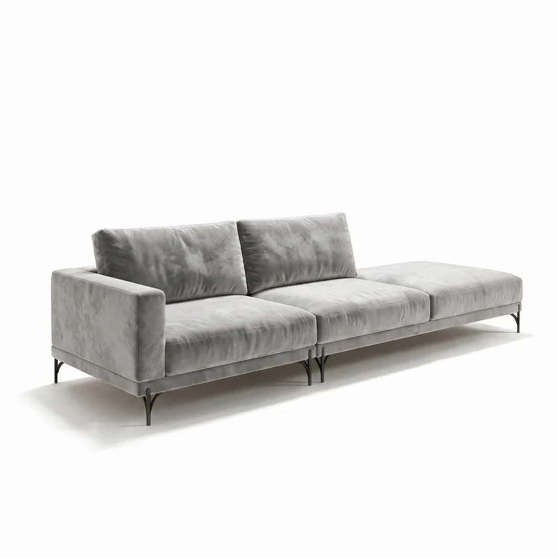 Sofá 2 Cuerpos Cobble Single con Pouf Derecho Tela Gris - 2.69m a Confección