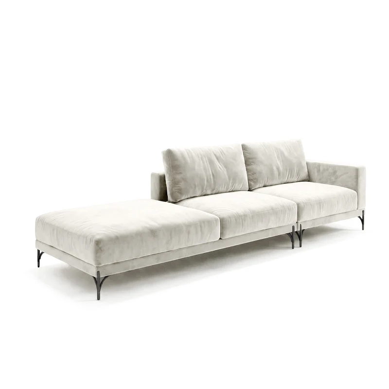 Sofá 2 Cuerpos Cobble Single con Pouf Izquierdo Tela Beige- 2.89m a Confección