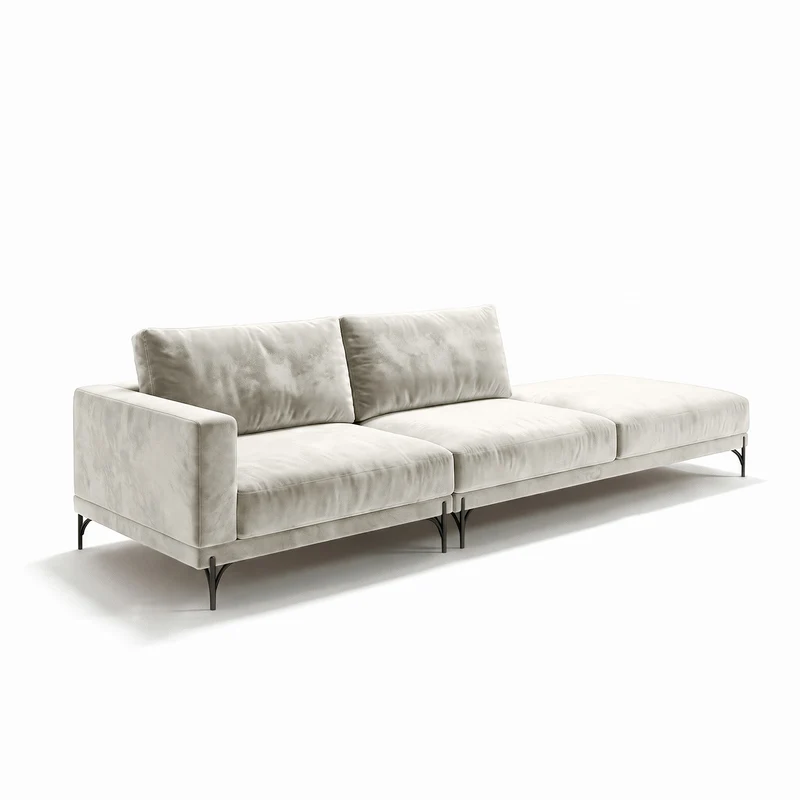 Sofá 2 Cuerpos Cobble Single con Pouf Derecho Tela Beige - 3.29m a Confección