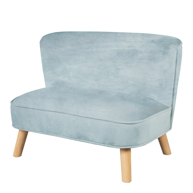Kindersofa 'Lil Sofa' - Bequeme Kindercouch mit Holzfüßen - Samtstoff hellblau