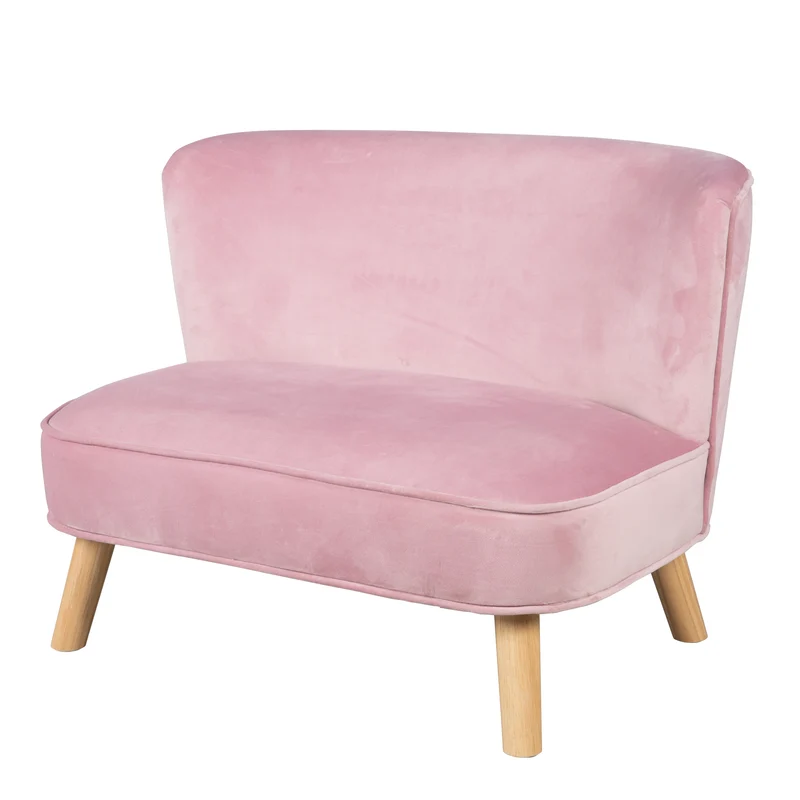 Kindersofa 'Lil Sofa' - Bequeme Kindercouch mit Holzfüßen - Samtstoff rosa