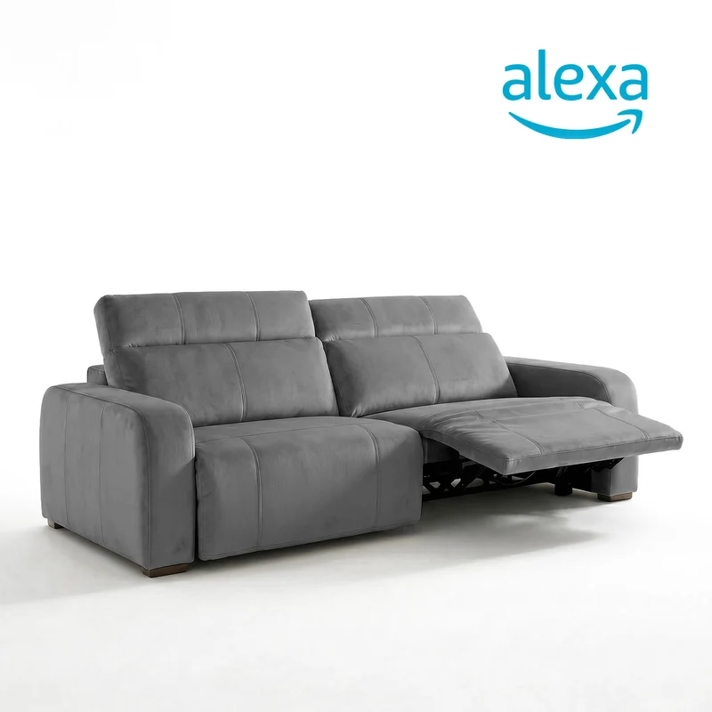 Sofá 2 Cuerpos Trivor Compatible con Alexa Tela Gris Oscuro - 2.22m a Confección