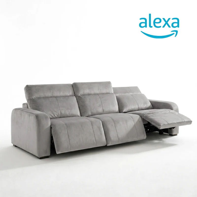 Sofá 3 Cuerpos Trivor Compatible con Alexa Tela Gris Claro - 3.12m a Confección