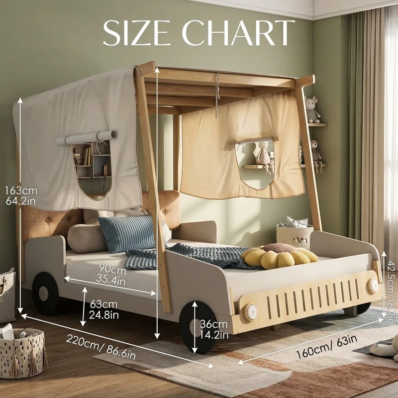 Adventurous Car Solid Wood Kids Bed