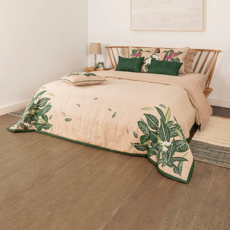 Edredão para Cama Linho e Algodão com Folhas GREEN SENSE