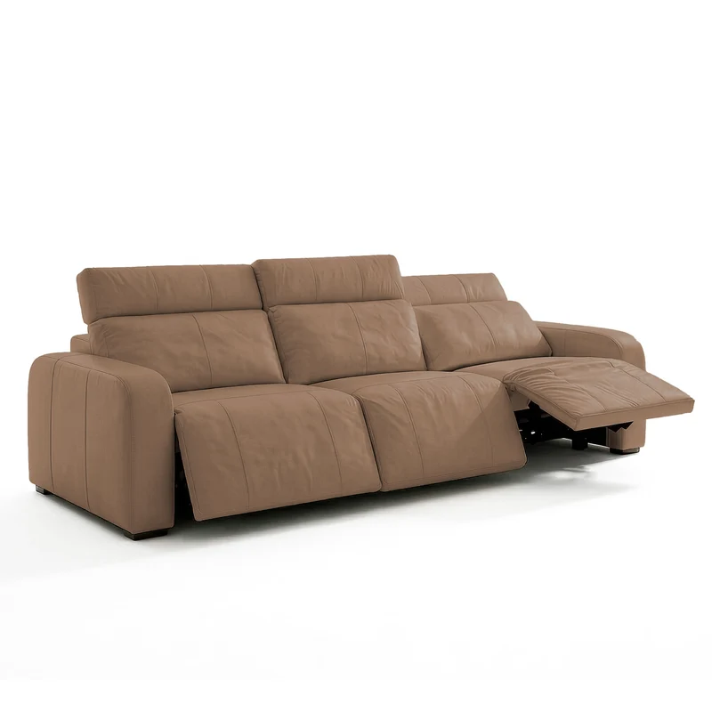 Sofá de Cuero Trivor Reclinable y Extensible 3 Cuerpos Almendra - 3.42m a Confección