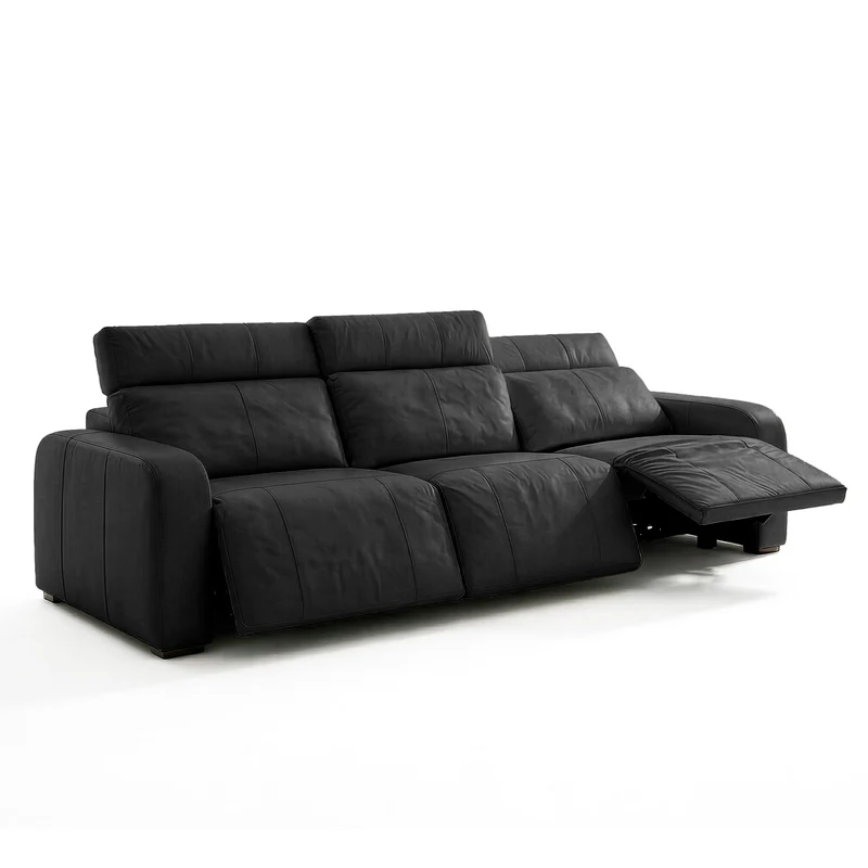 Sofá de Cuero Trivor Reclinable y Extensible 3 Cuerpos Negro - 3.12m a Confección
