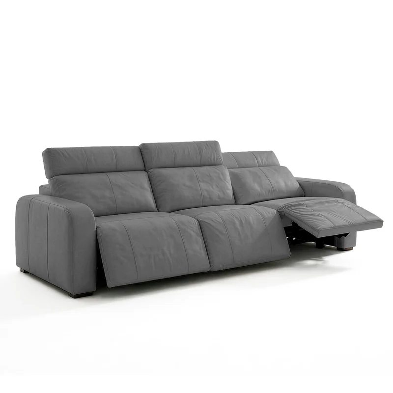 Sofá de Cuero Trivor Reclinable y Extensible 3 Cuerpos Gris - 3.12m a Confección