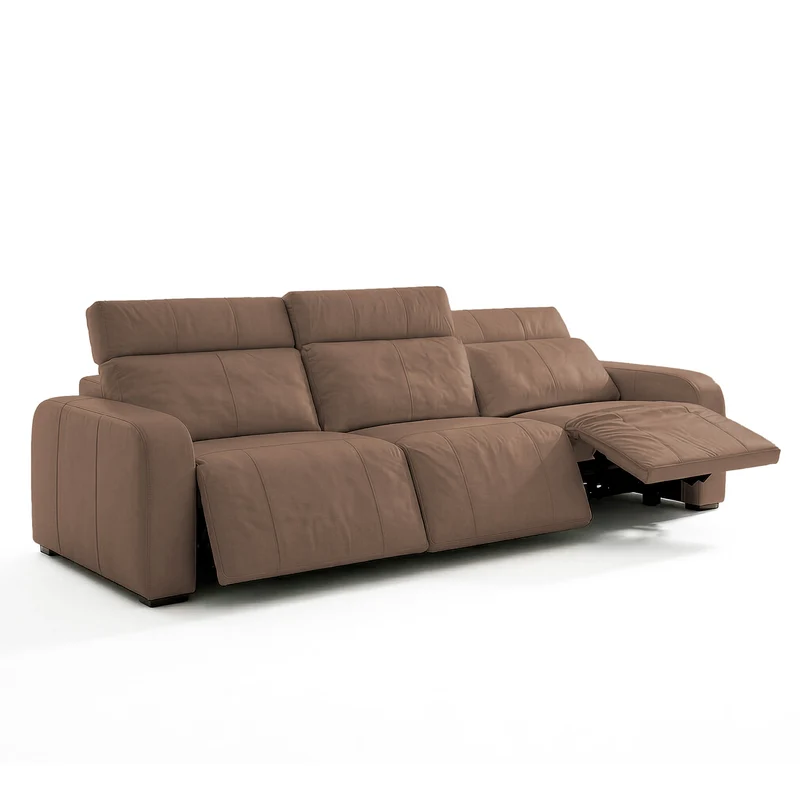 Sofá de Cuero Trivor Reclinable y Extensible 3 Cuerpos Marrón - 3.42m a Confección