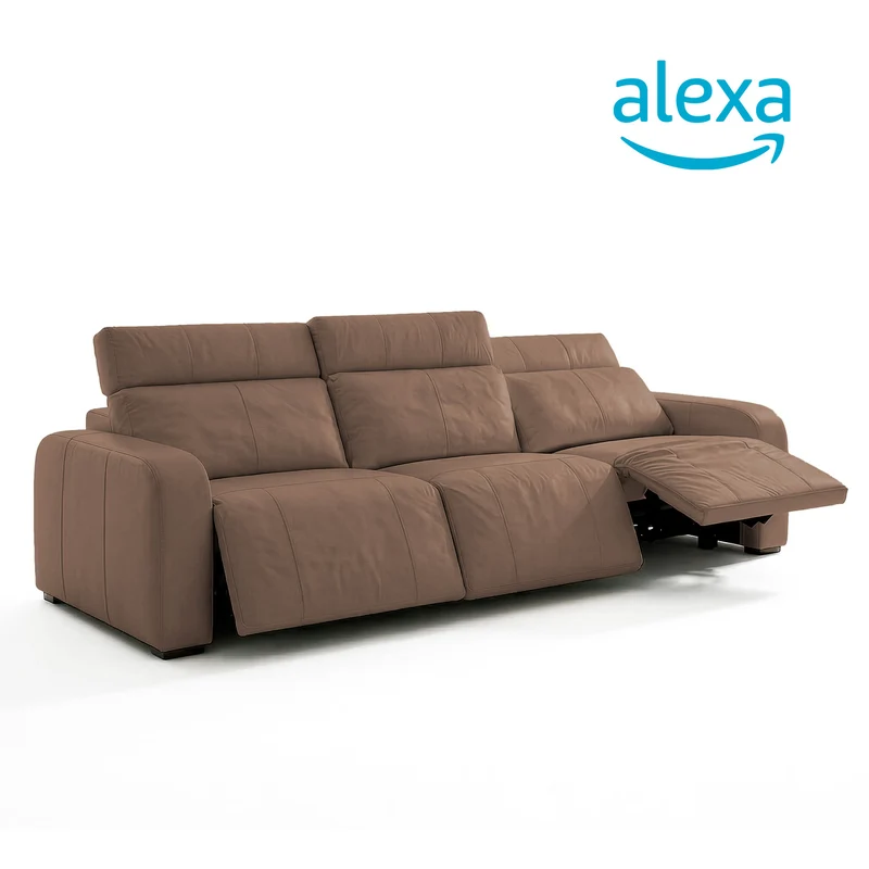 Sofá de Cuero Trivor Reclinable y Extensible 3 Cuerpos Marrón con Alexa - 4.02m a Confección