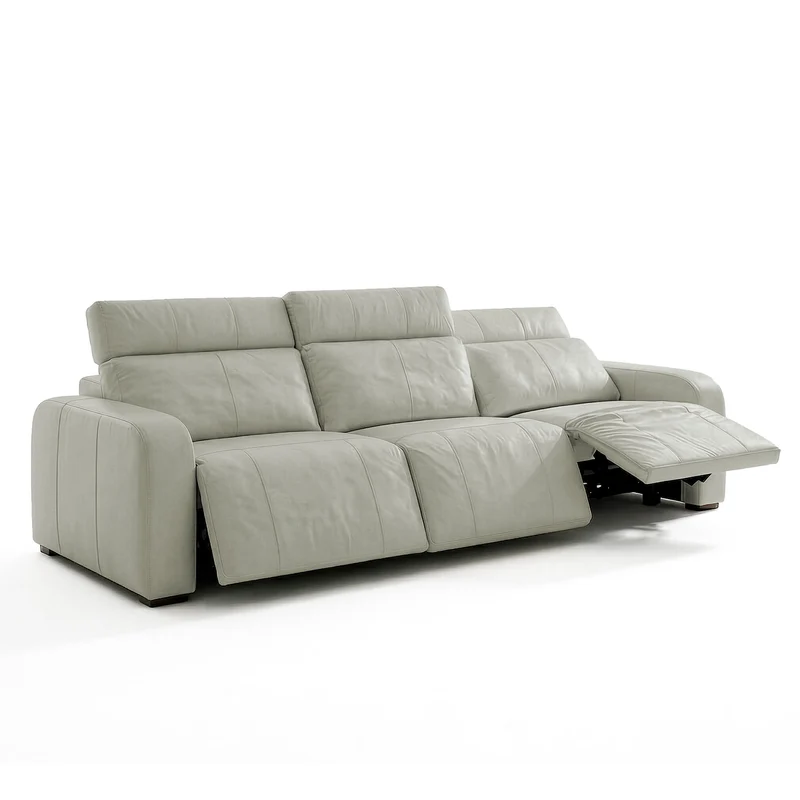 Sofá de Cuero Trivor Reclinable y Extensible 3 Cuerpos Verde Salvia - 3.42m a Confección