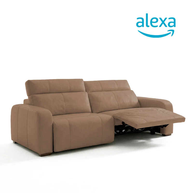 Sofá de Cuero Trivor Reclinable y Extensible 2 Cuerpos Almendra con Alexa - 2.22m a Confección