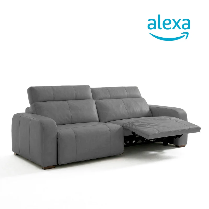 Sofá de Cuero Trivor Reclinable y Extensible 2 Cuerpos Gris con Alexa - 2.22m a Confección