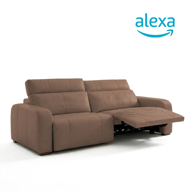 Sofá de Cuero Trivor Reclinable y Extensible 2 Cuerpos Marrón con Alexa - 2.22m a Confección