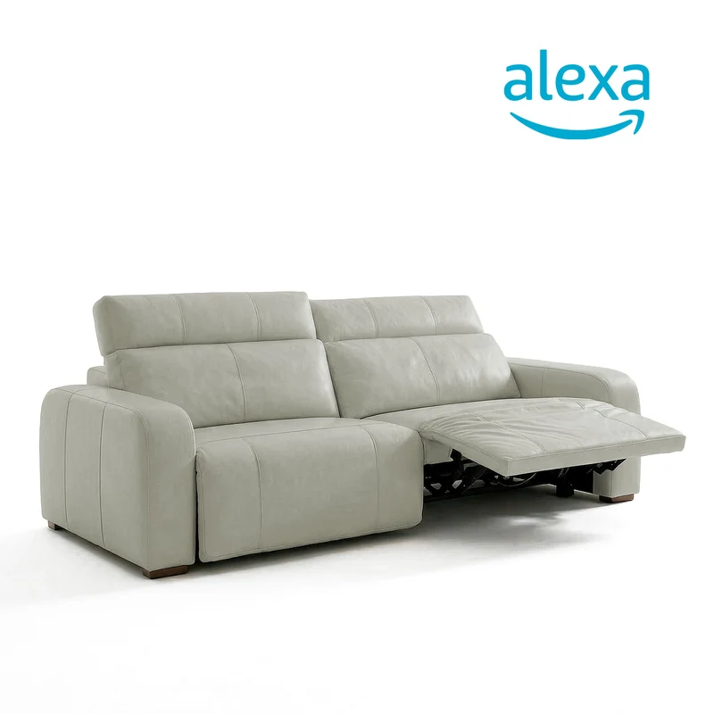 Sofá de Cuero Trivor Reclinable y Extensible 2 Cuerpos Verde Salvia con Alexa - 2.22m a Confección