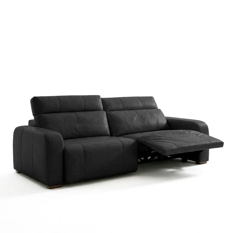 Sofá de Cuero Trivor Reclinable y Extensible 2 Cuerpos Negro - 2.22m a Confección