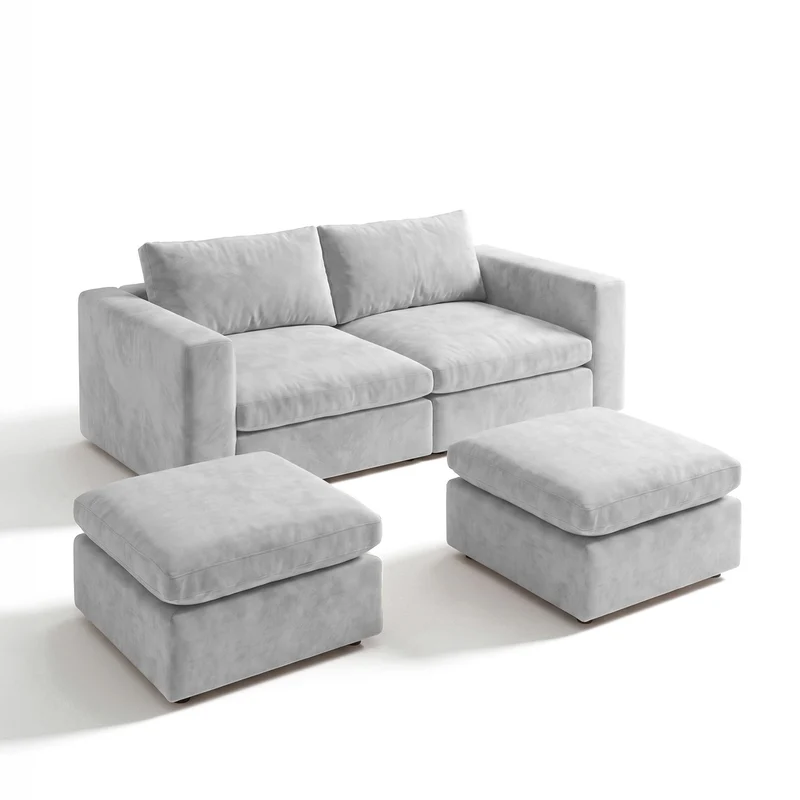 Sofá Modular 2 Cuerpos con 2 Poufs Conecta