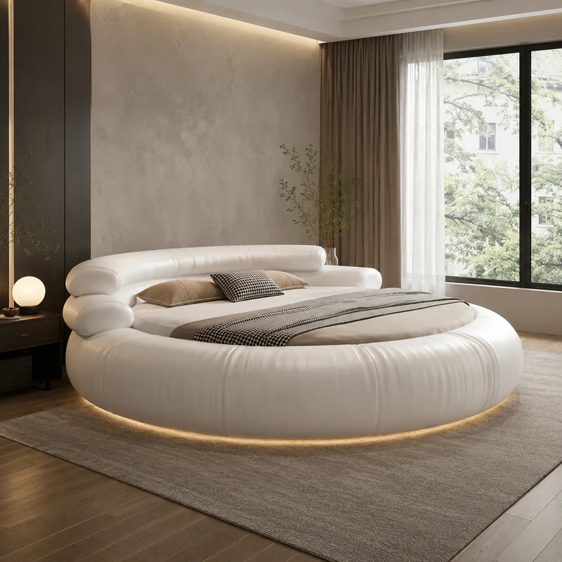 Italian Style Minimalist Circle Leather Dream Master Bed
