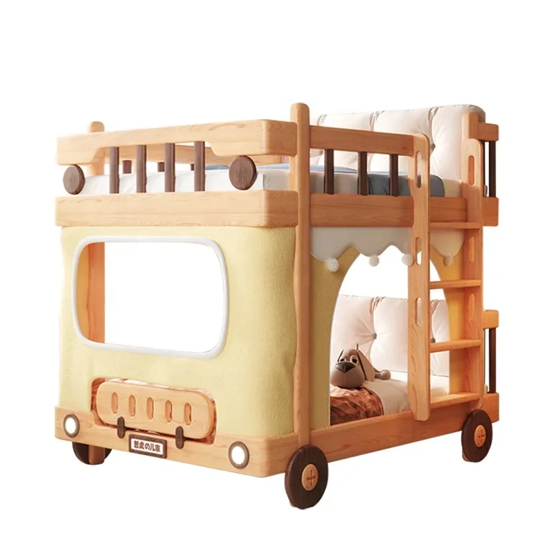 Cute Bus Two-Level Playhouse Wooden Bunk Bed