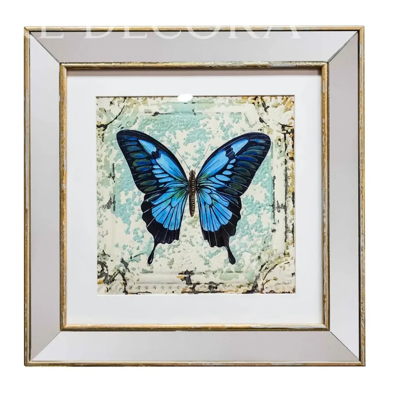 Cuadro Mariposa Blue marco espejo doré