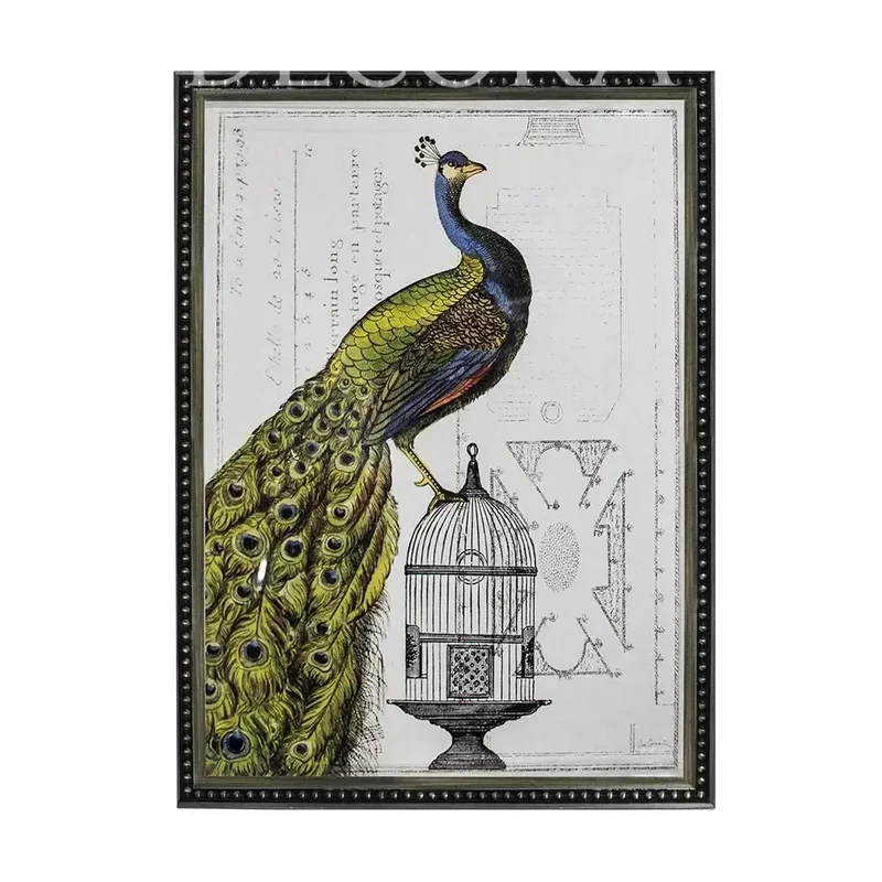 Cuadro Pavo Real Marco Plata Perla