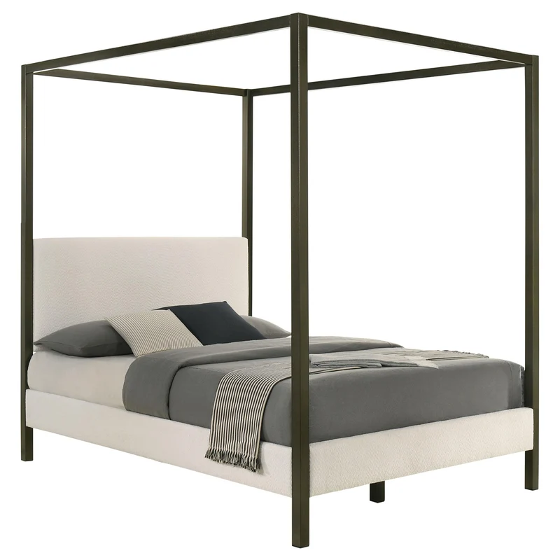 Coaster Furniture Monroe 300834Q Upholstered Queen Canopy Bed - Vanilla
