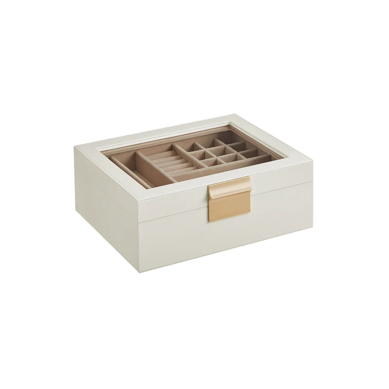 Caja de Joyas Joyero con Bandeja Extraíble Tapa de Cristal Moderno