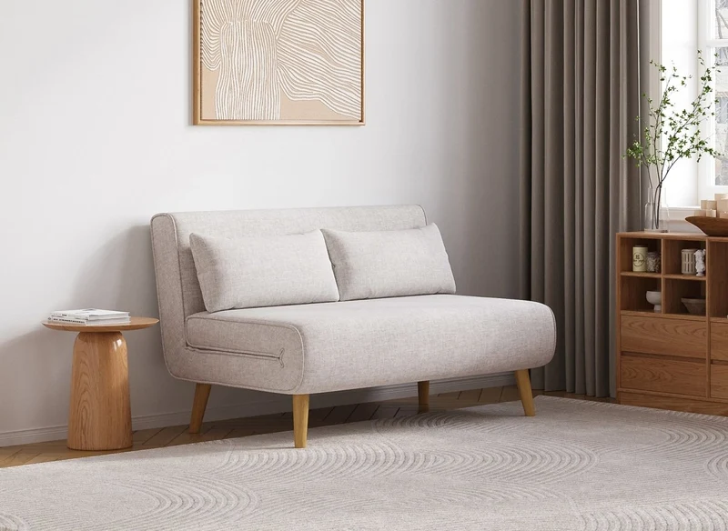 Sofá TONKA de 2 plazas clic-clac en tejido beige
