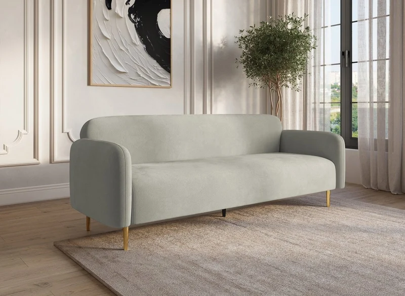 Sofá fijo de 3 plazas MARILYNE en terciopelo beige