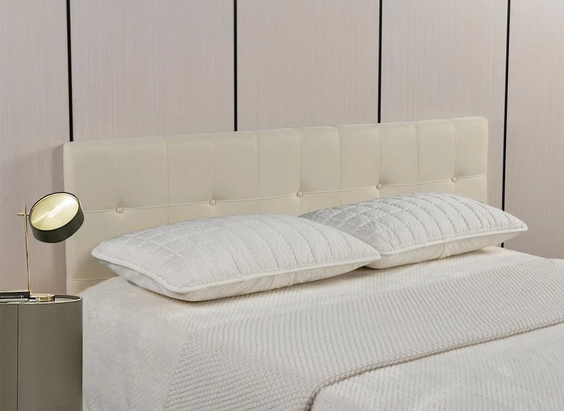 Cabecero tapizado en tela beige DOMICE de 160 cm