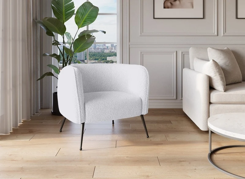 Sillón convertible PERRY de tela bouclé blanca