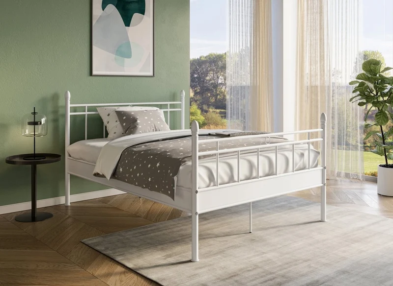 Cama doble KADY de metal blanco, 160 x 200 cm