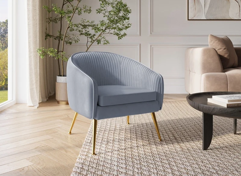 Sillón cabriolé Trecy en terciopelo gris con patas doradas