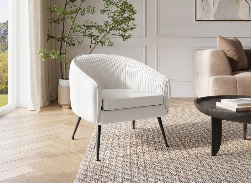 Sillón convertible TRECY en terciopelo beige con patas negras