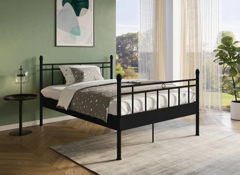 Cama doble KADY de metal negro, 140 x 190 cm