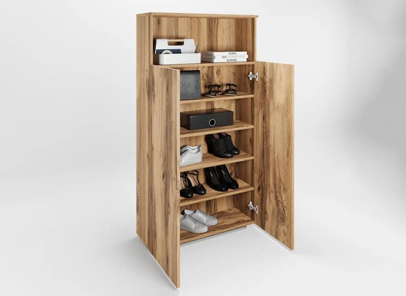 Zapatero BAKI de 5 compartimentos con 1 nicho, fabricado en madera.