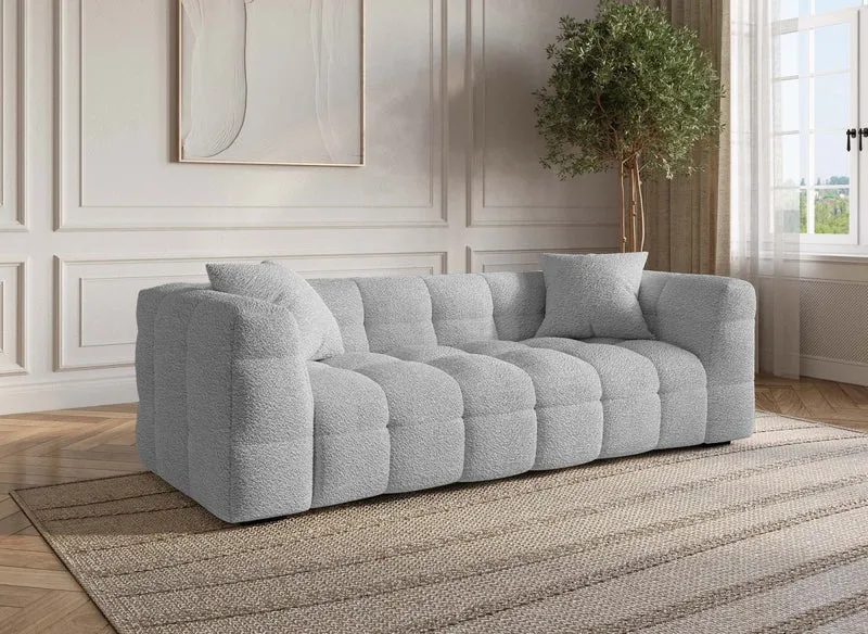 Sofá fijo BELLA de 3 plazas efecto piel de oveja gris