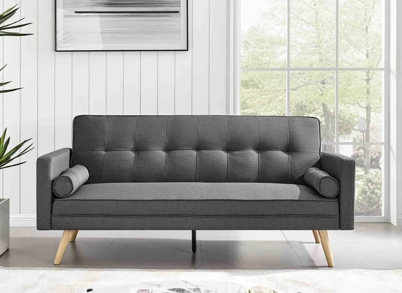Sofá cama clic-clac gris oscuro en tela TANIA