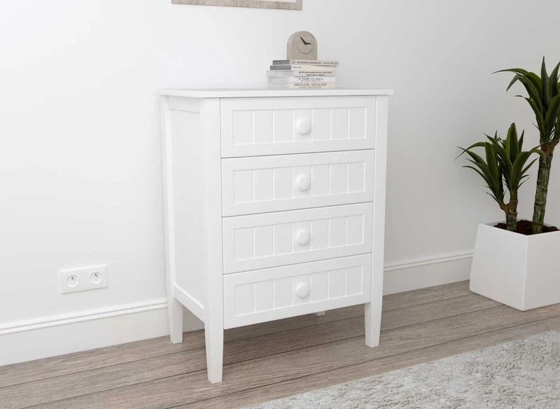 Cómoda de madera blanca KENNY de 4 cajones
