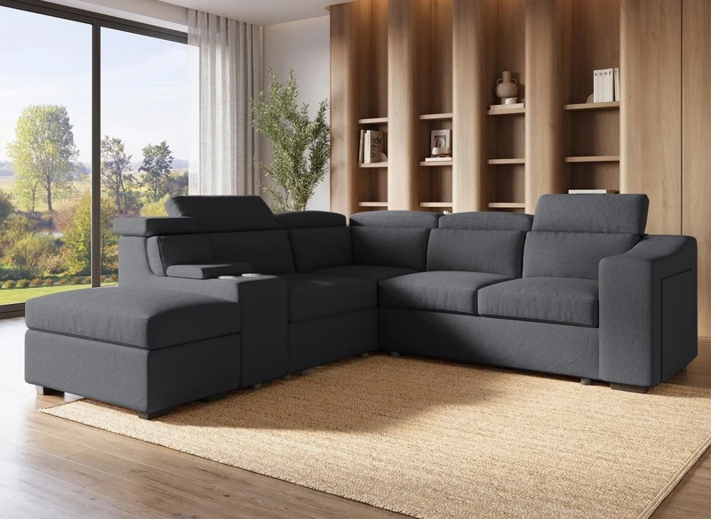 Sofá cama esquinero DEREK XL de tela gris oscuro - Esquina izquierda