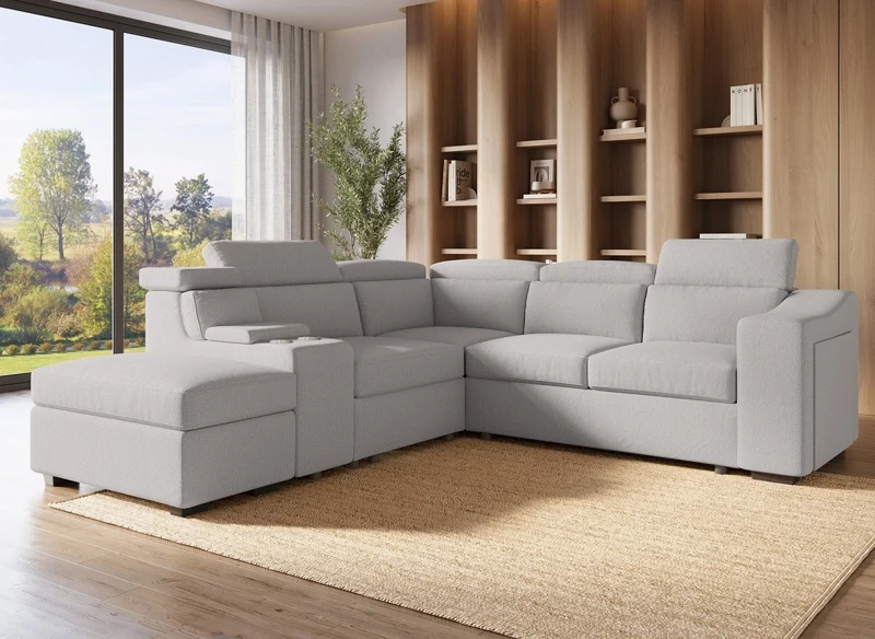 Sofá cama esquinero DEREK XL de tela beige - Esquina izquierda