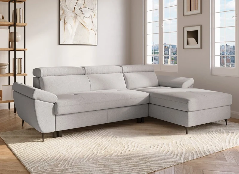Sofá cama esquinero MONICA de tela beige - Esquina derecha